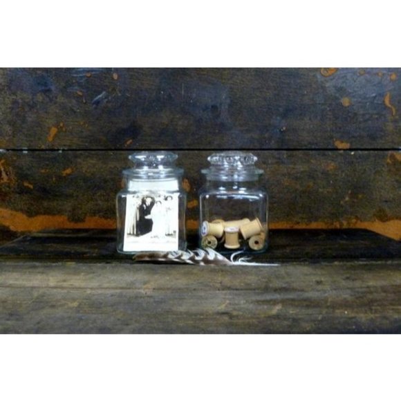 Clear glass lidded / covered jar containers / set of 2 - Picture 1 of 6